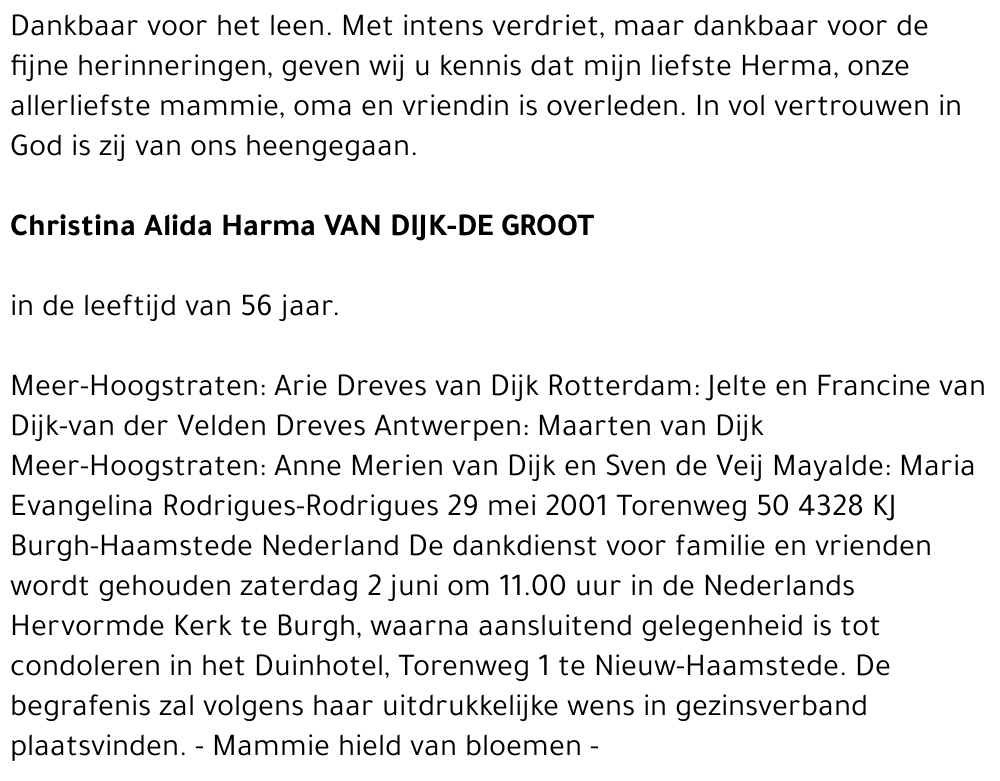 CHRISTINA ALIDA HARMA VAN DIJK-DE GROOT