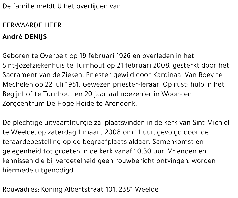 Eerwaarde Heer André DENIJS