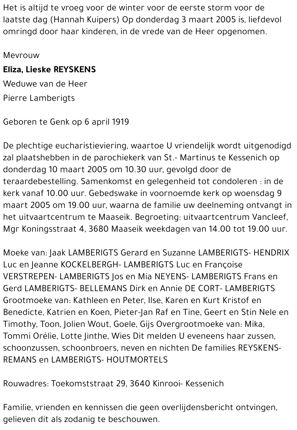 Eliza (Lieske) Reyskens