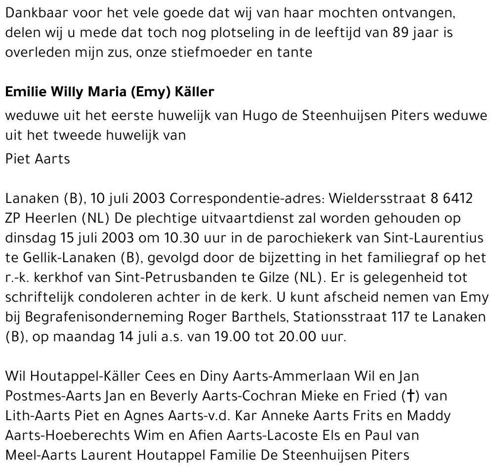 Emilie Willy Maria (Emy) Käller