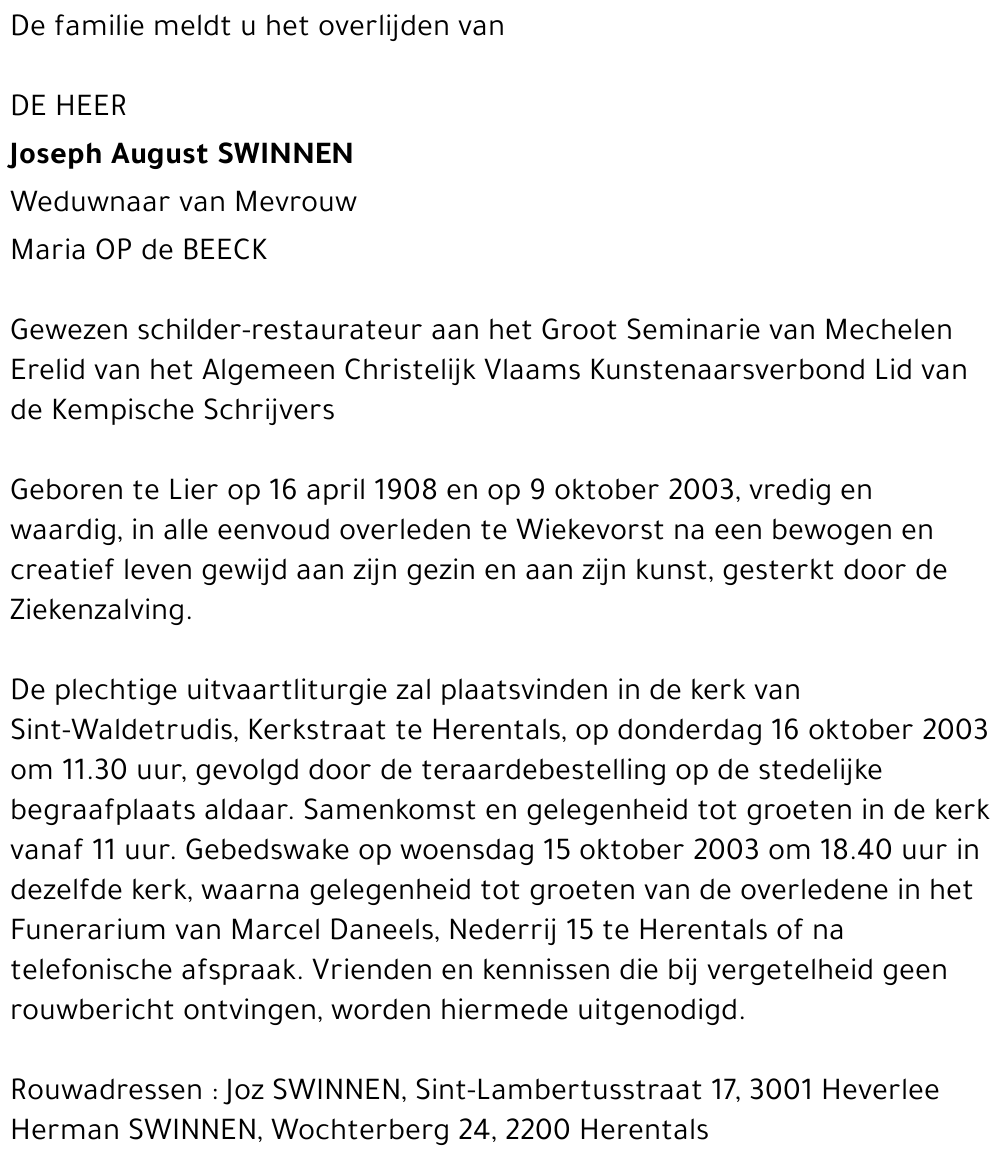 Joseph August SWINNEN