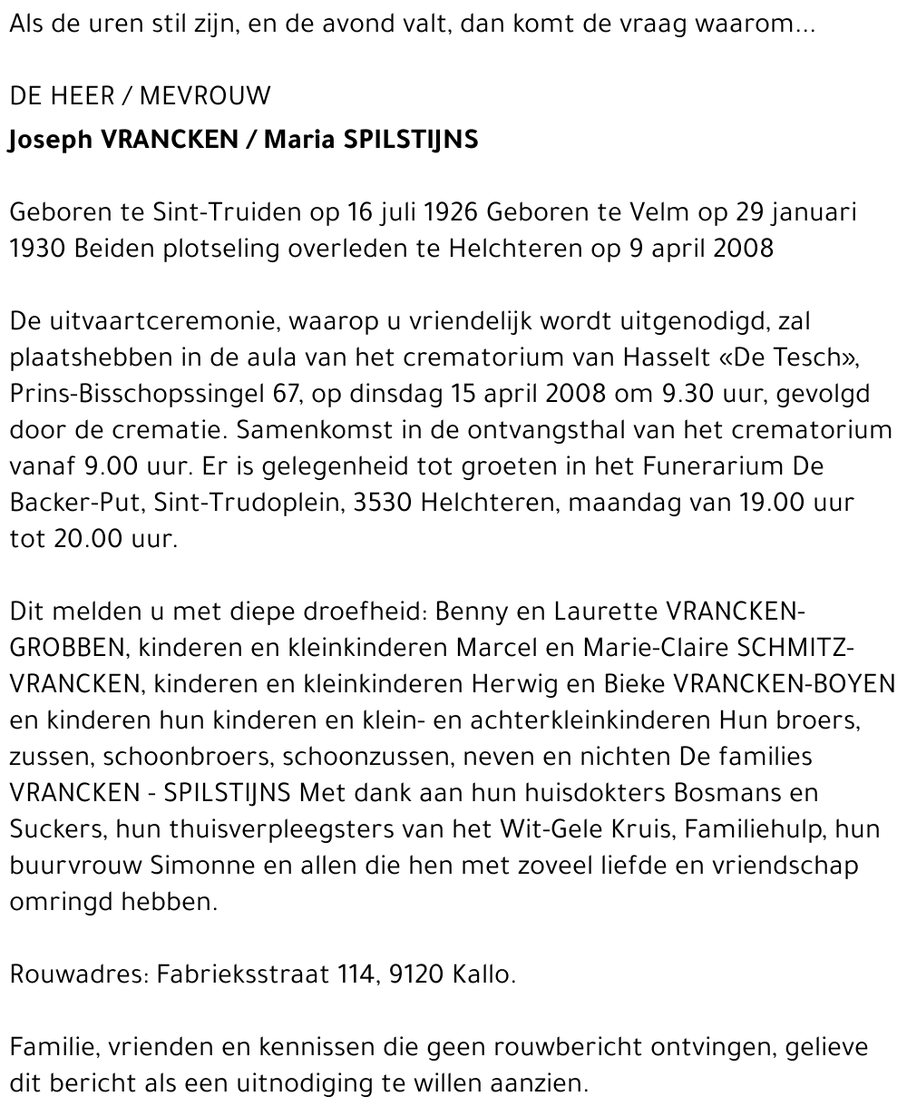 Joseph / Maria Vrancken / Spilstijns