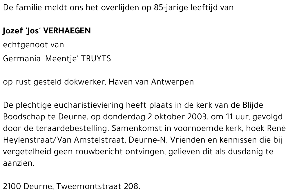 JOZEF 'JOS' VERHAEGEN