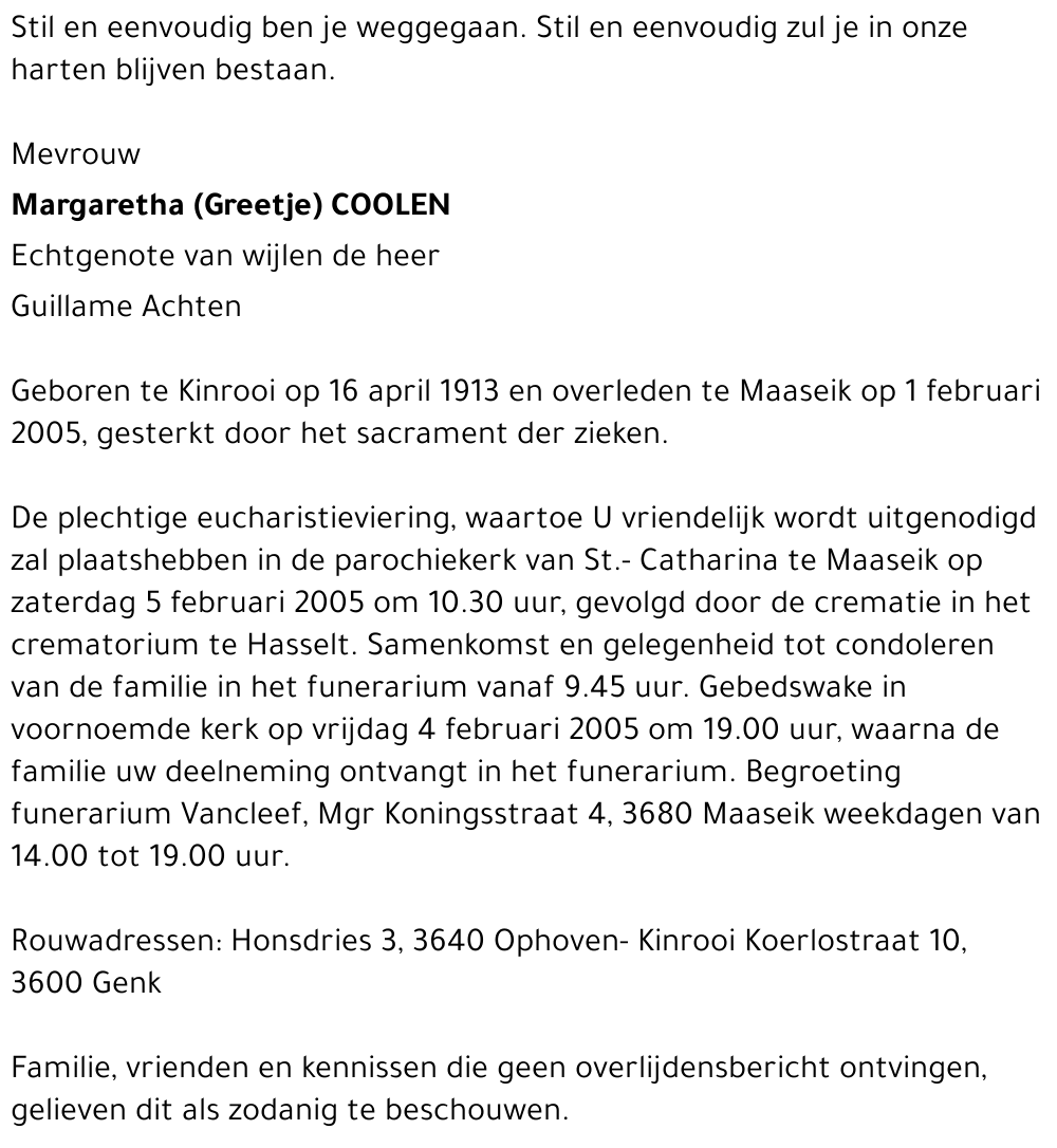 Margaretha (Greetje) Coolen