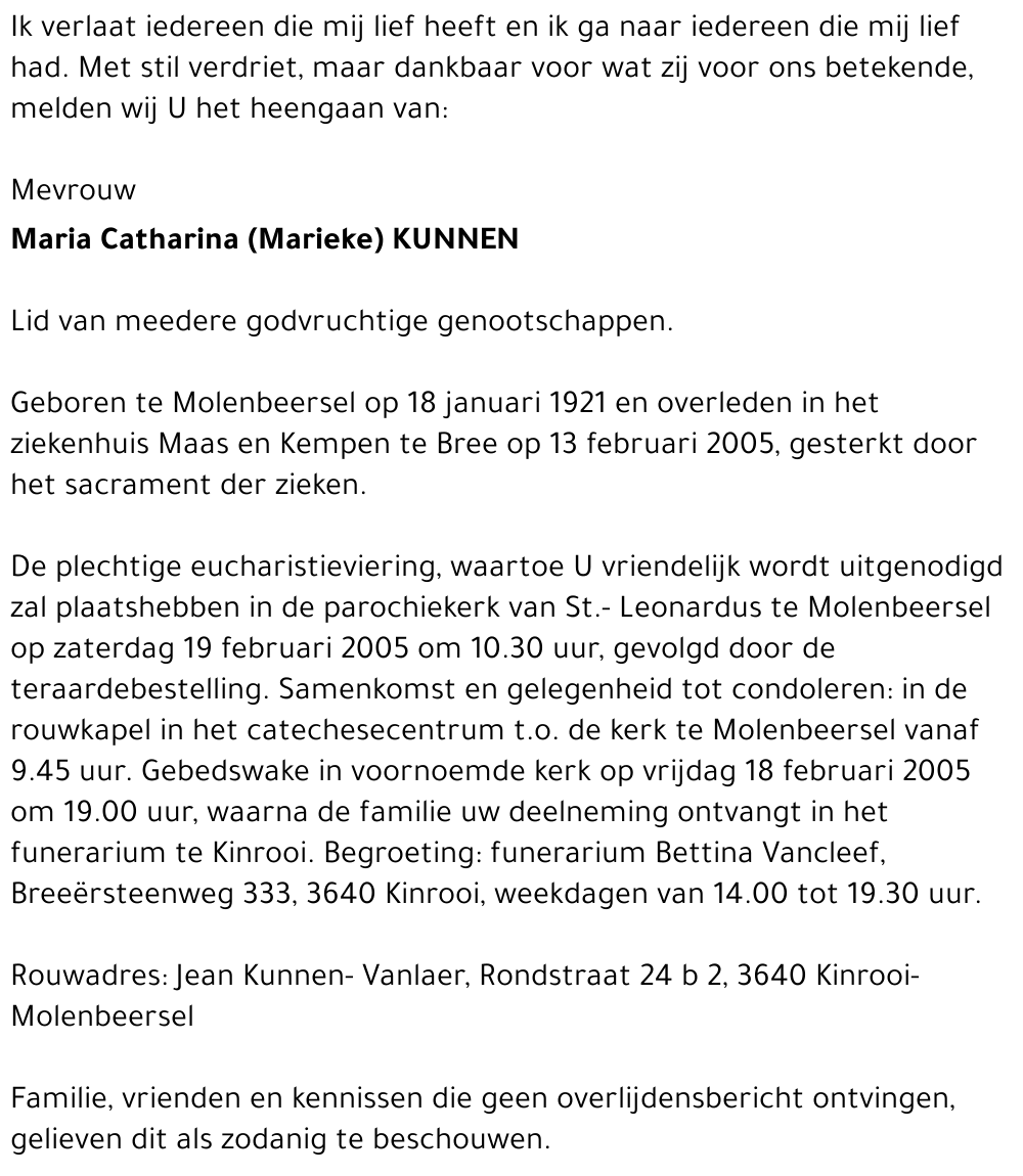 Maria Catharina (Marieke) kunnen