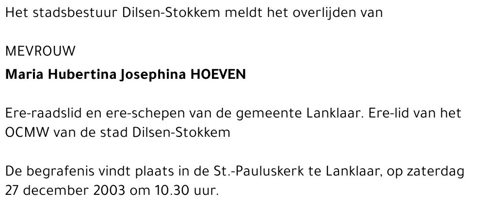 Maria Hubertina Josephina Hoeven