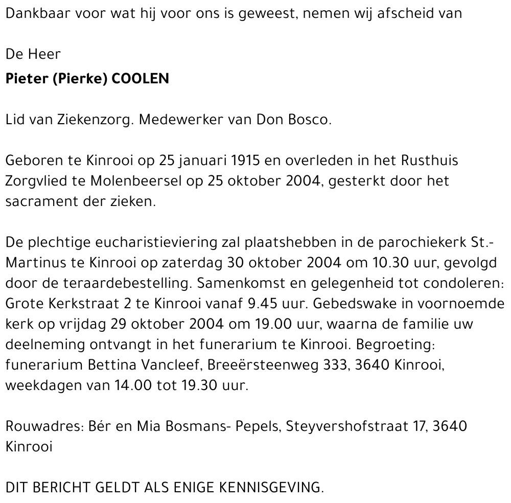 Pieter (Pierke) Coolen