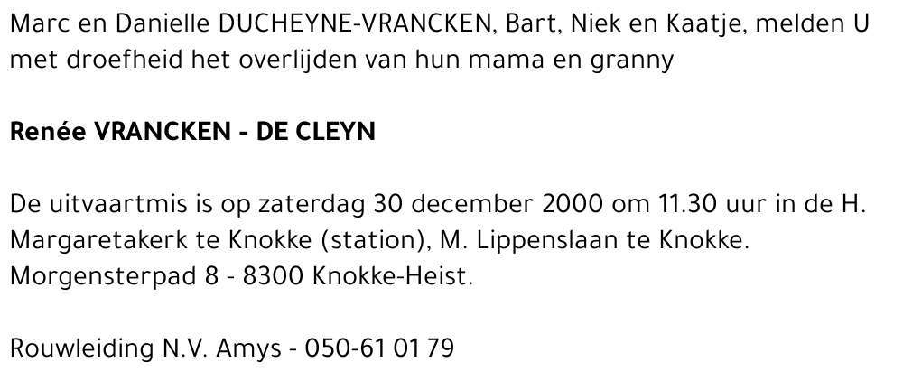  VRANCKEN-DE CLEYN
