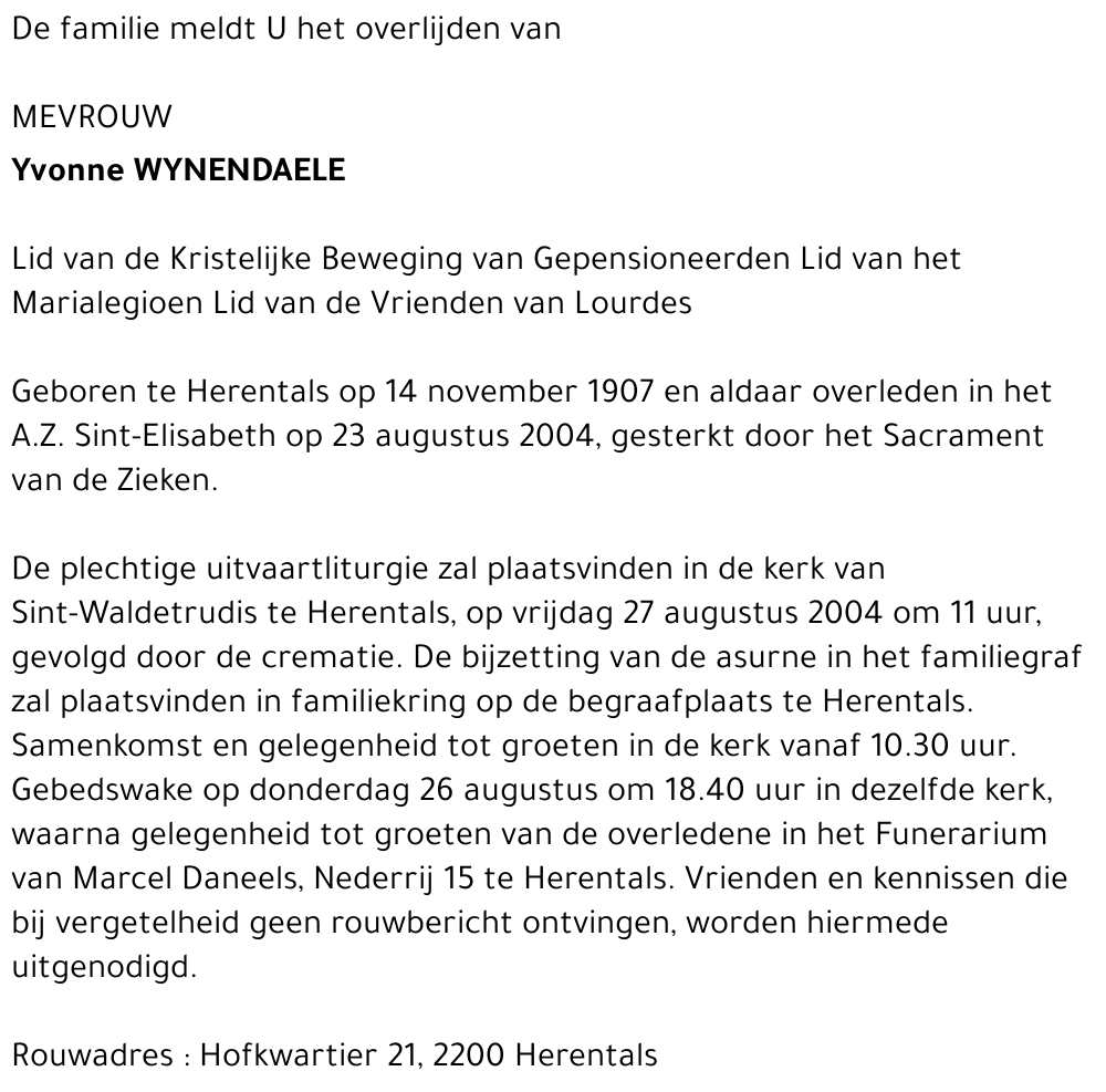 Yvonne WYNENDAELE