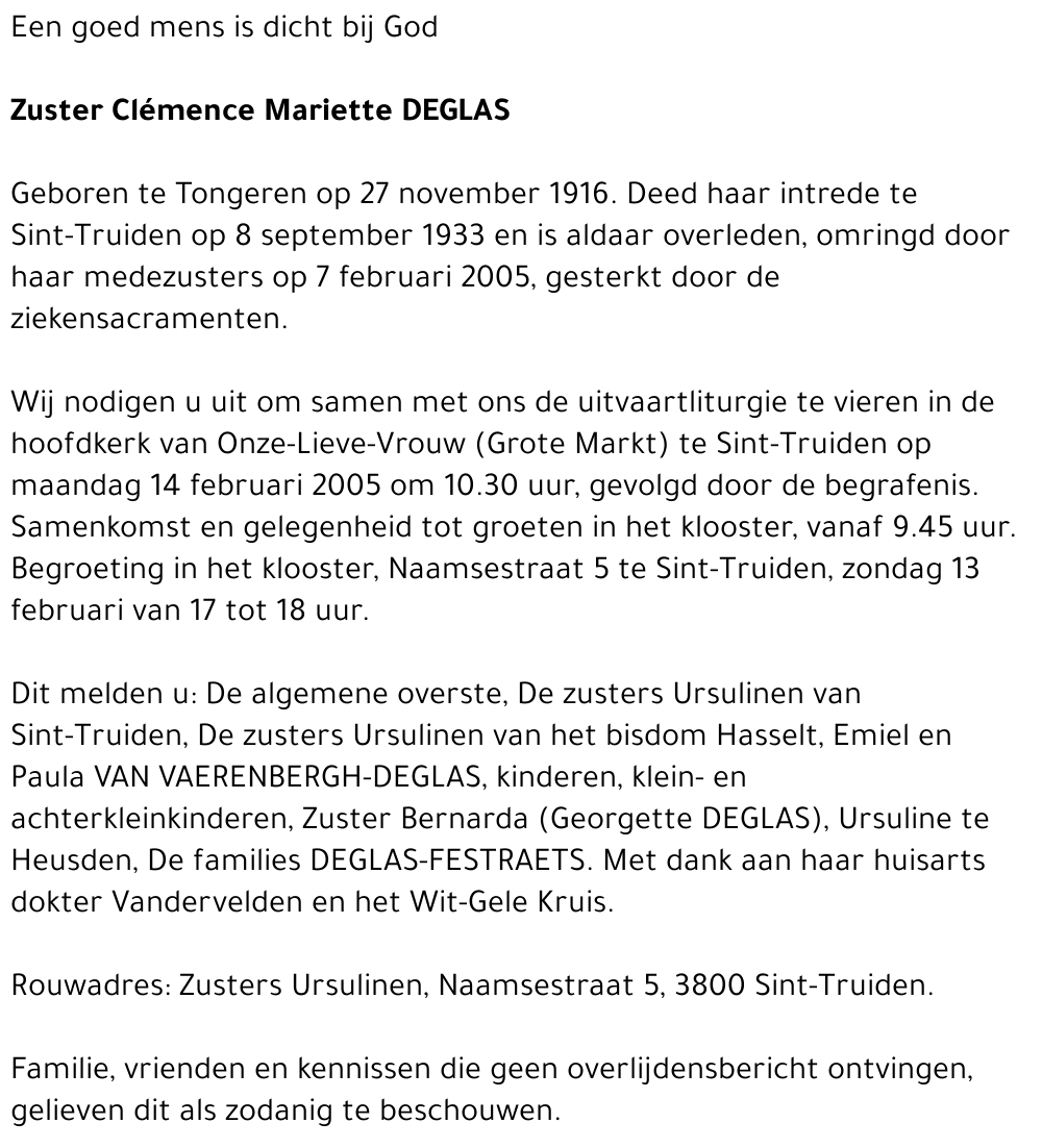 Zuster Clémence Mariette Deglas