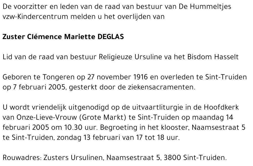 Zuster Clémence Mariette Deglas