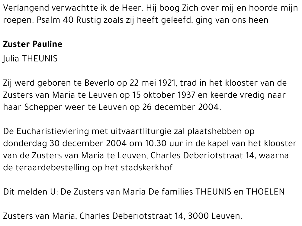 Zuster Pauline (Julia) Theunis