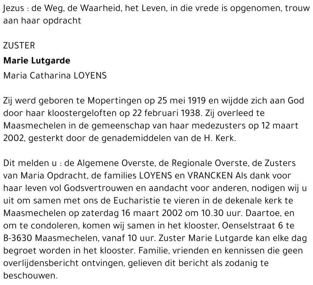 Zuster Lutgarde Loyens
