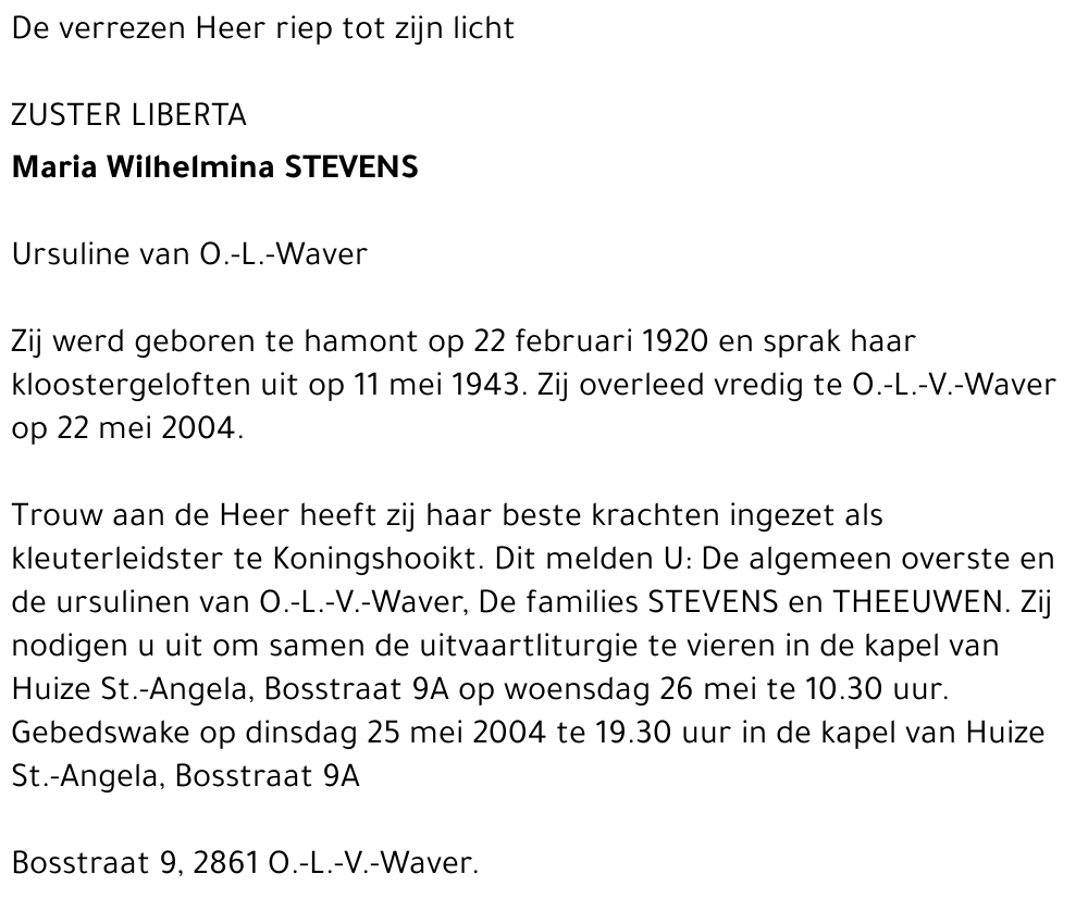 Maria Wilhelmina STEVENS