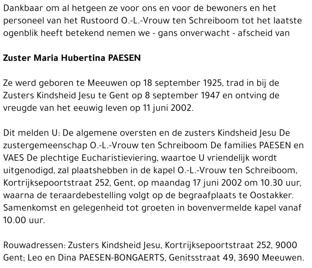 Zuster Maria Hubertina Paesen