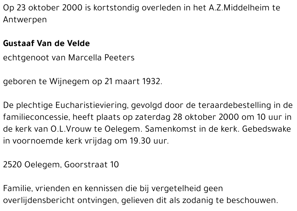 Gustaaf Van de Velde Gustaaf