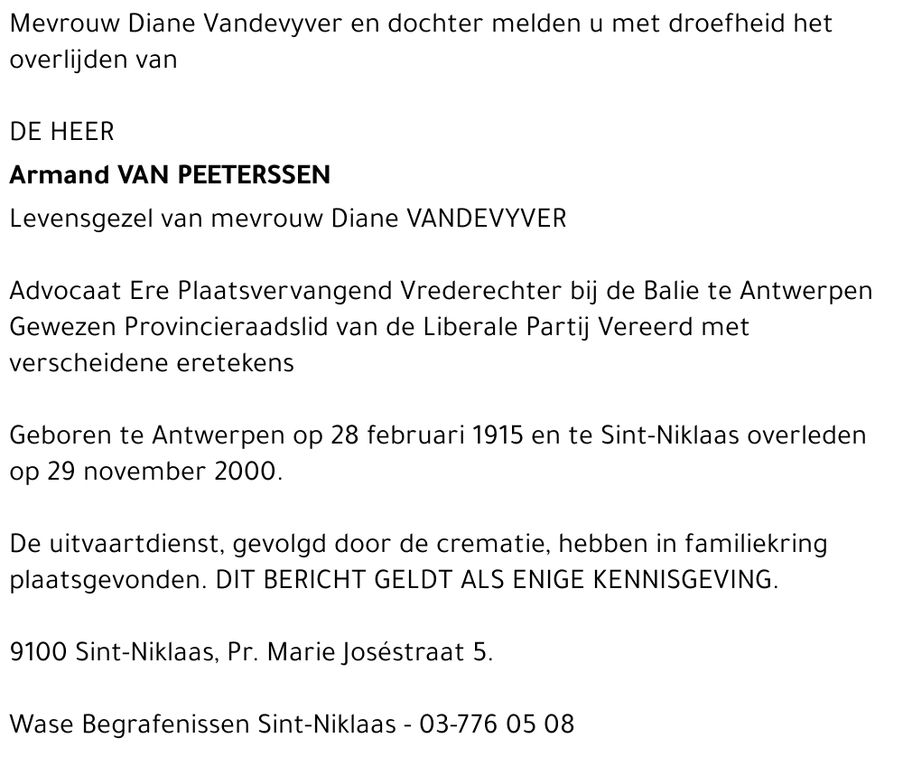  VAN PEETERSSEN