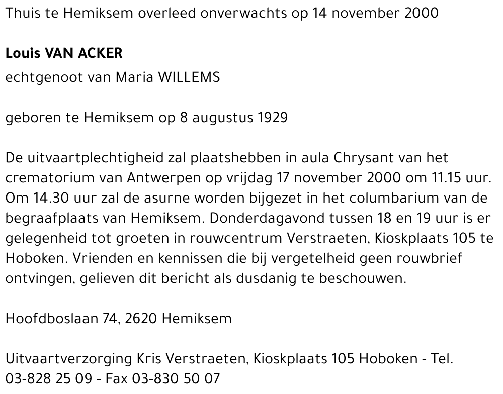 Zuster Lutgarde VAN ACKER