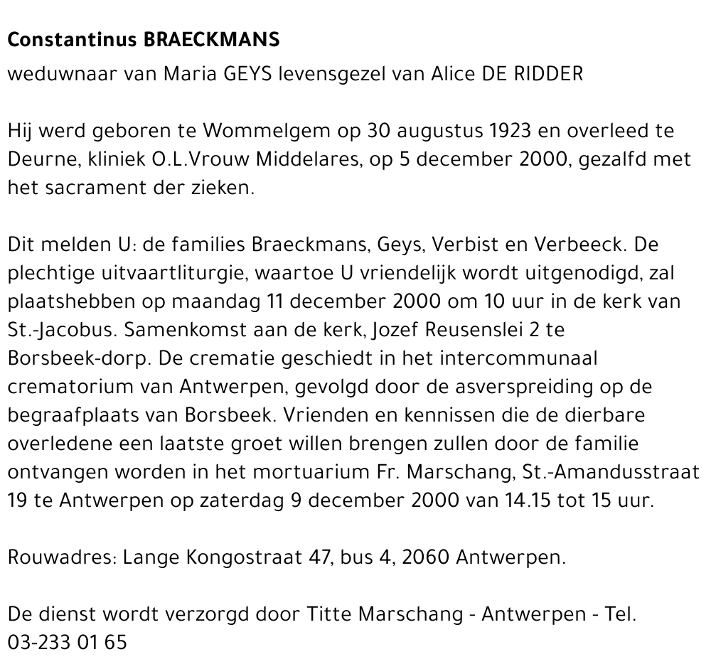  BRAECKMANS