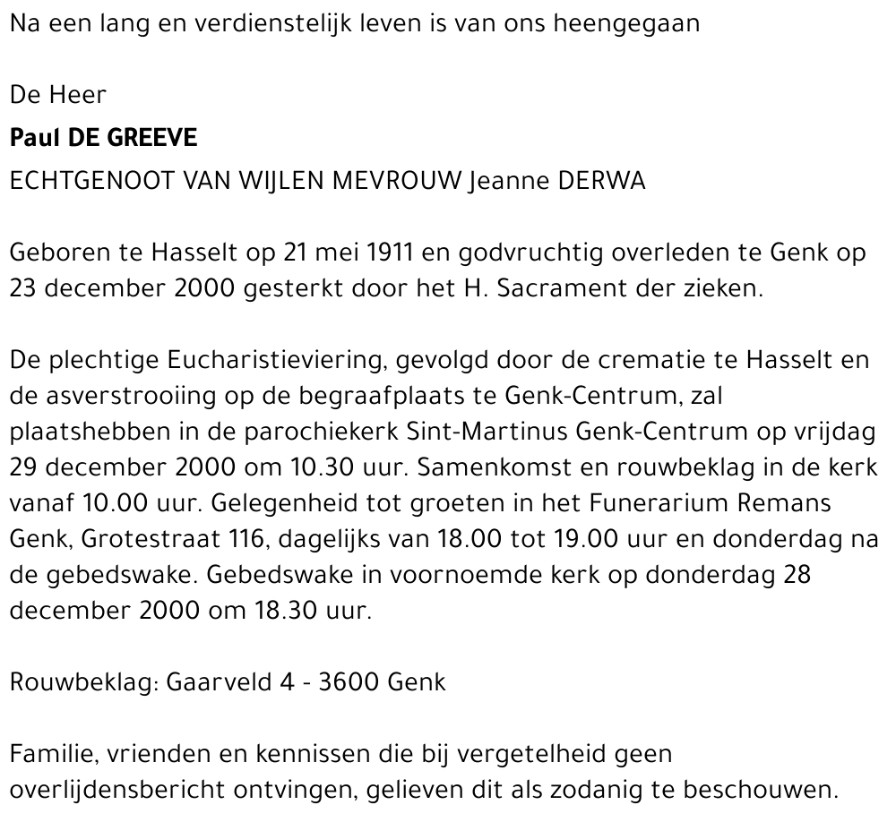  DE GREEVE