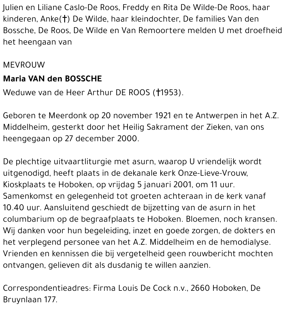  VAN DEN BOSSCHE