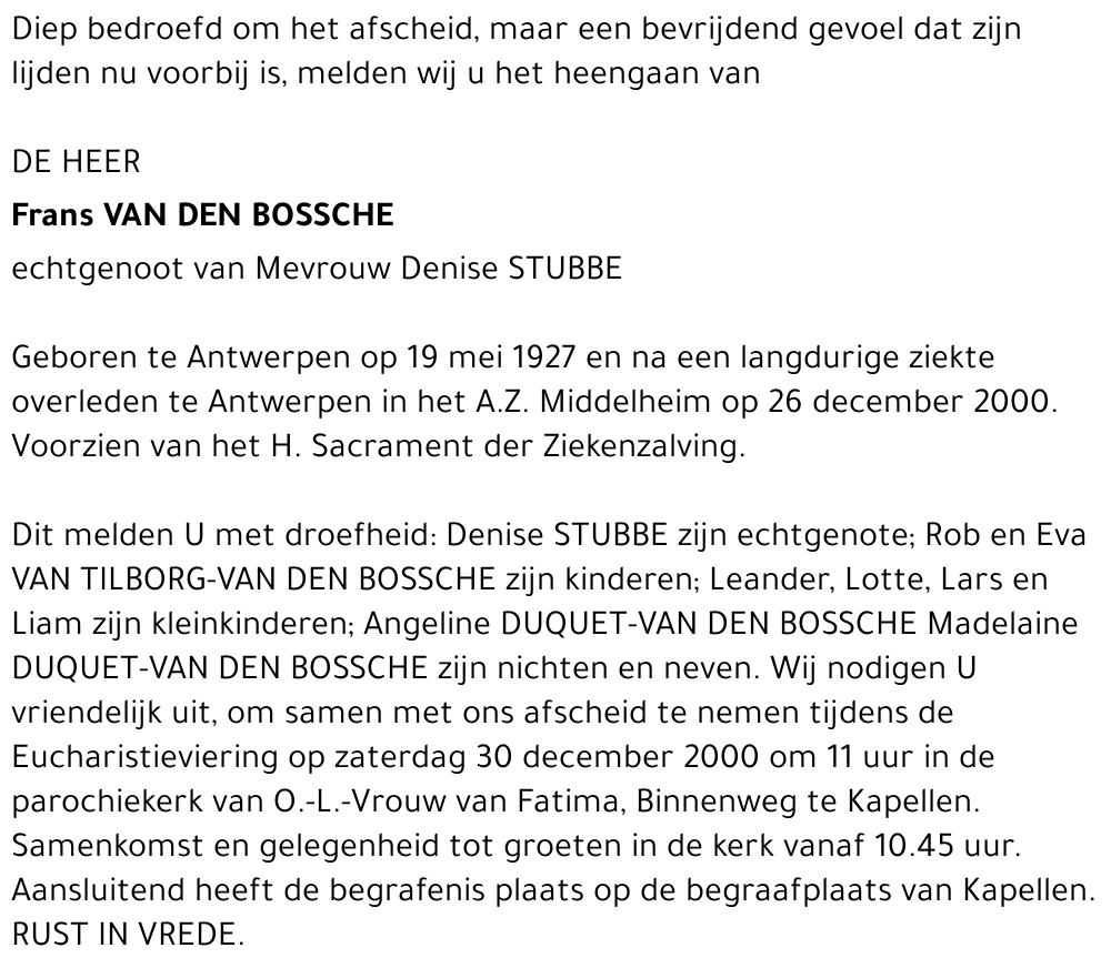  VAN DEN BOSSCHE