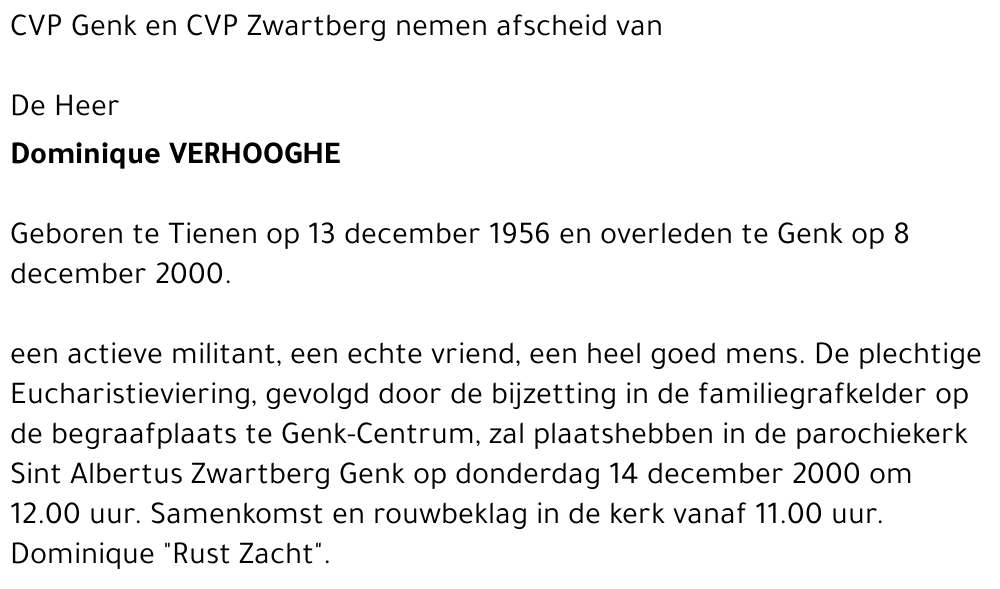  VERHOOGHE