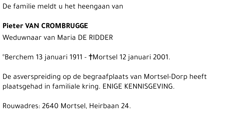  VAN CROMBRUGGE