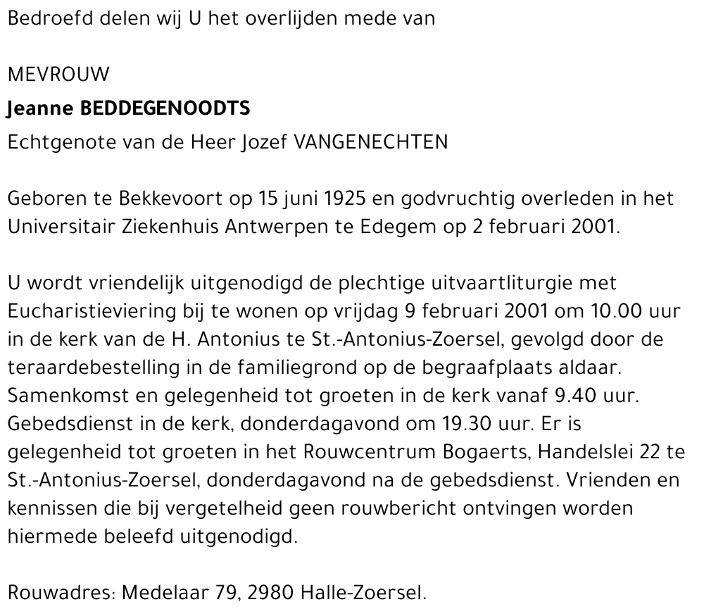  Beddegenoodts