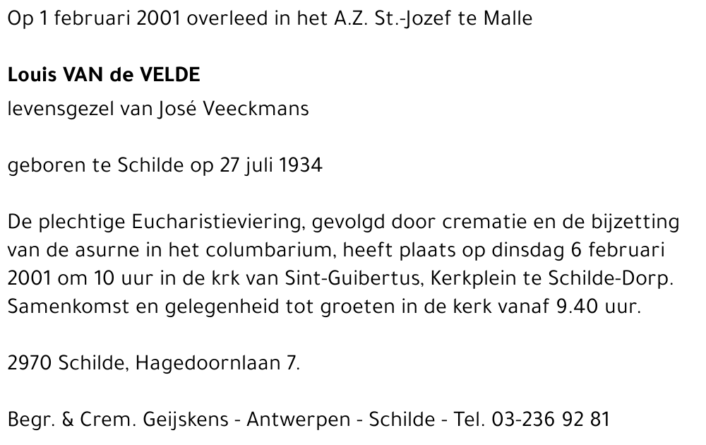 VAN DE VELDE