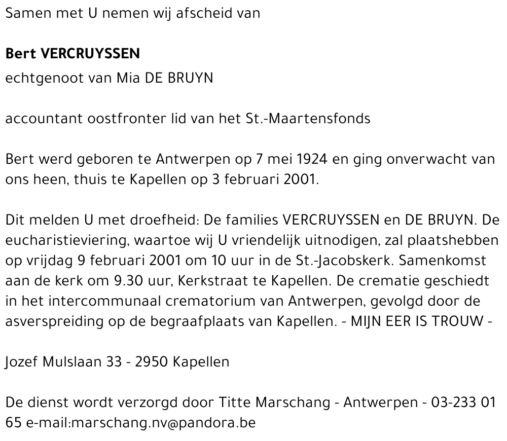  VERCRUYSSEN