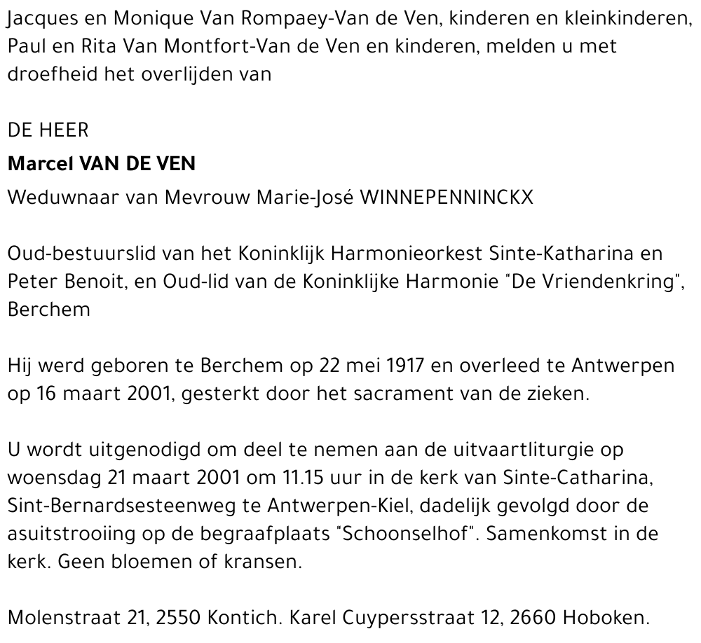  VAN DE VEN