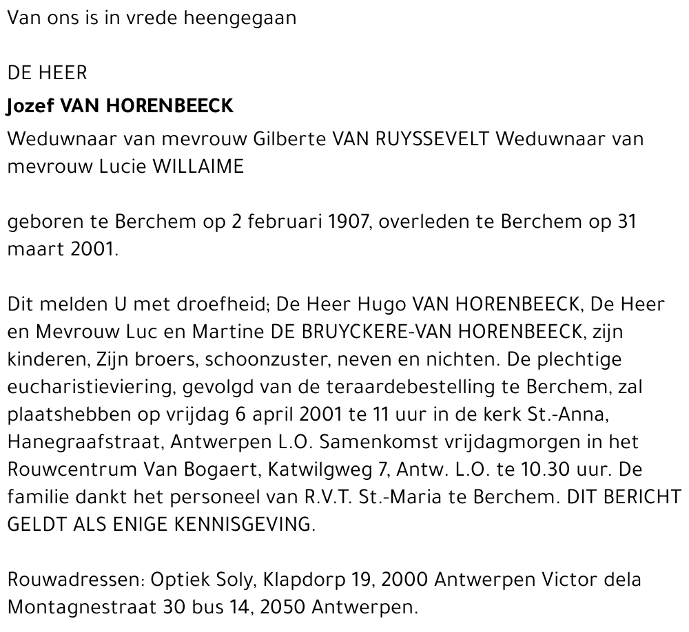  VAN HORENBEECK