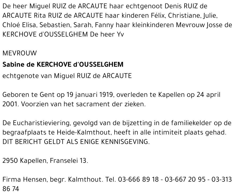  DE KERCHOVE D'OUSSELGHEM