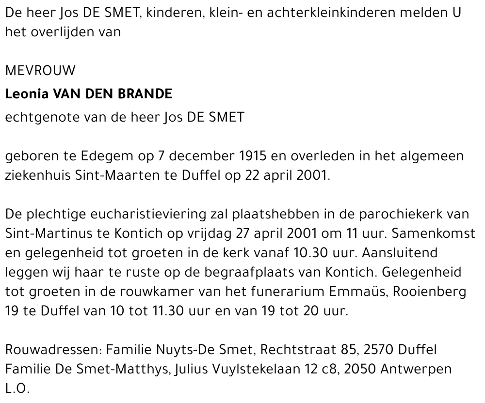  VAN DEN BRANDE