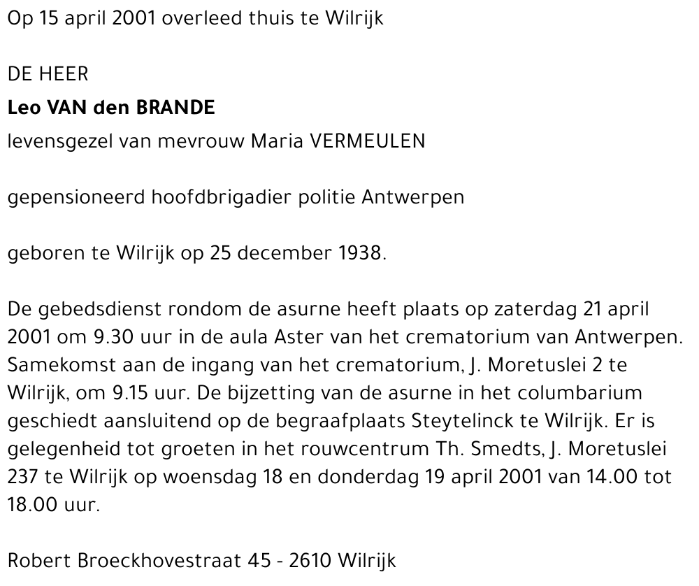  VAN DEN BRANDE