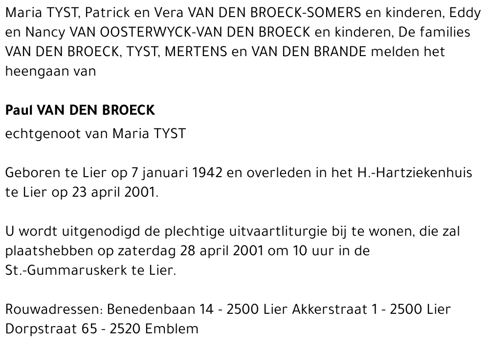  VAN DEN BROECK