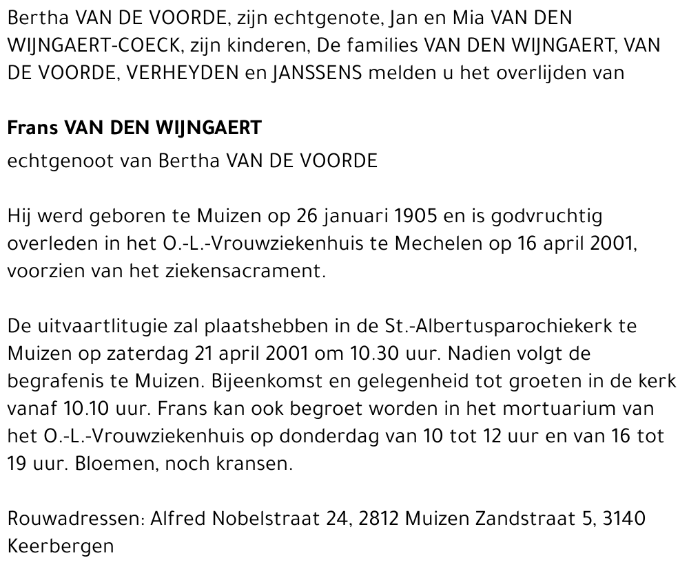  VAN DEN WIJNGAERT