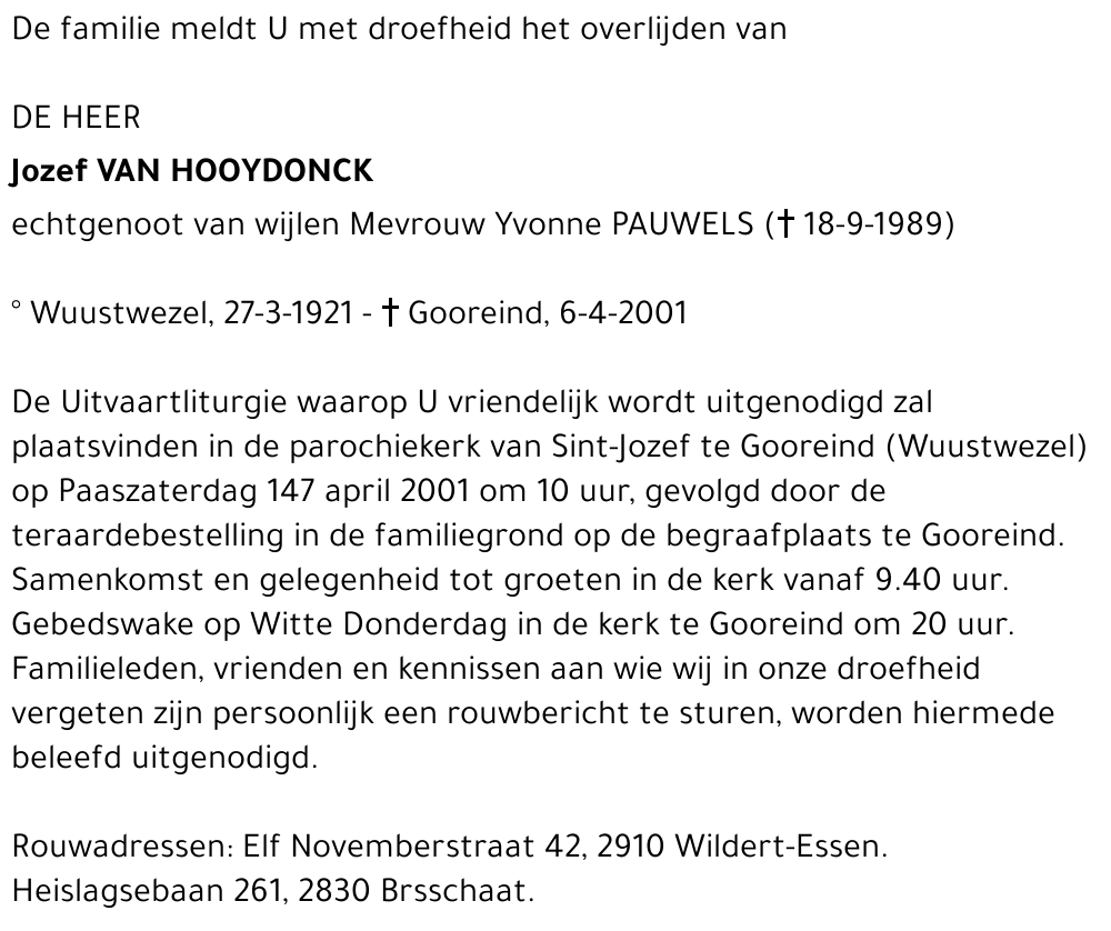  VAN HOOYDONCK