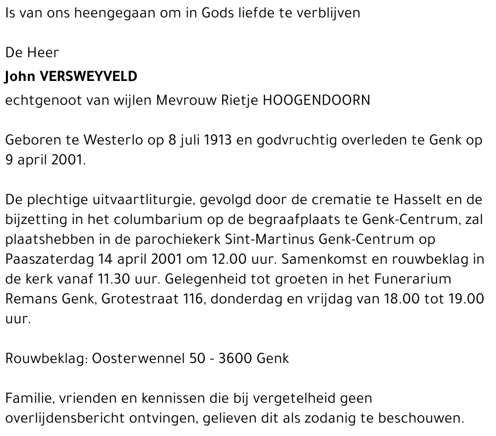  VERSWEYVELD