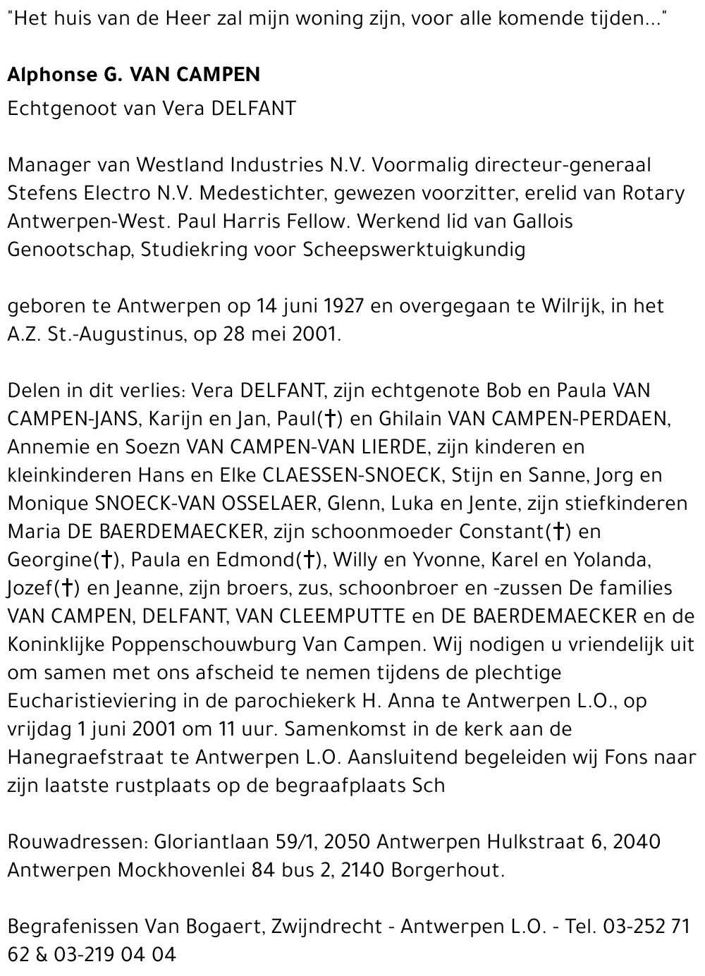 ALPHONSE G. VAN CAMPEN