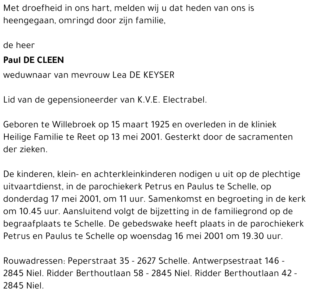  DE CLEEN
