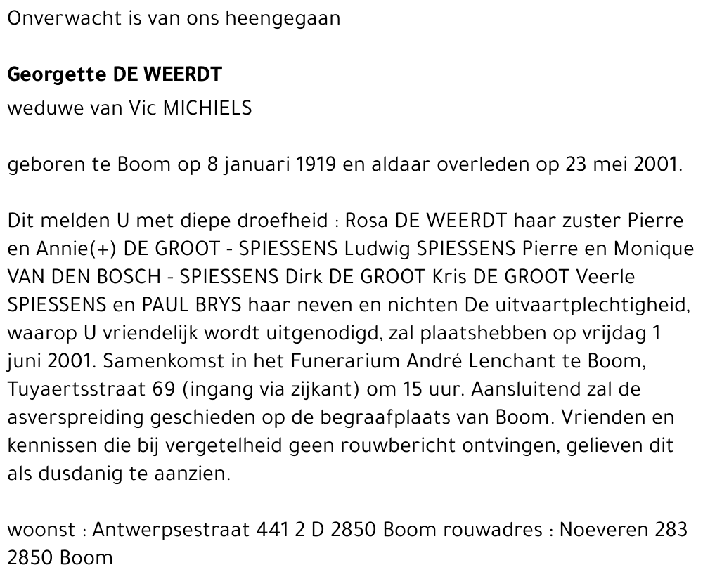 Georgette DE  WEERDT