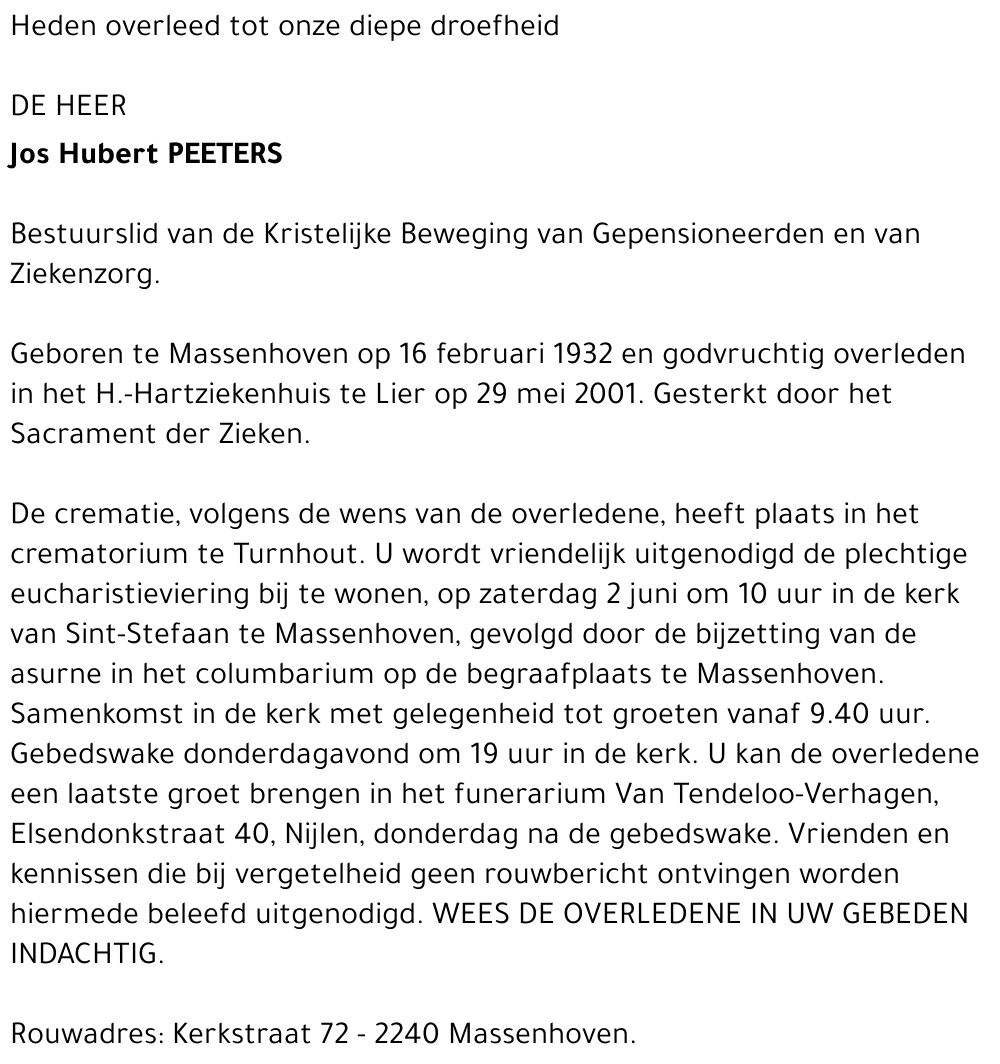JOS HUBERT PEETERS