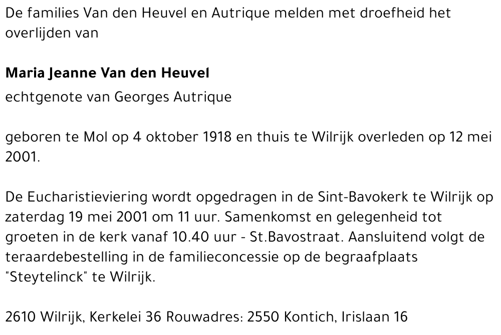 Maria Jeanne VAN DEN HEUVEL