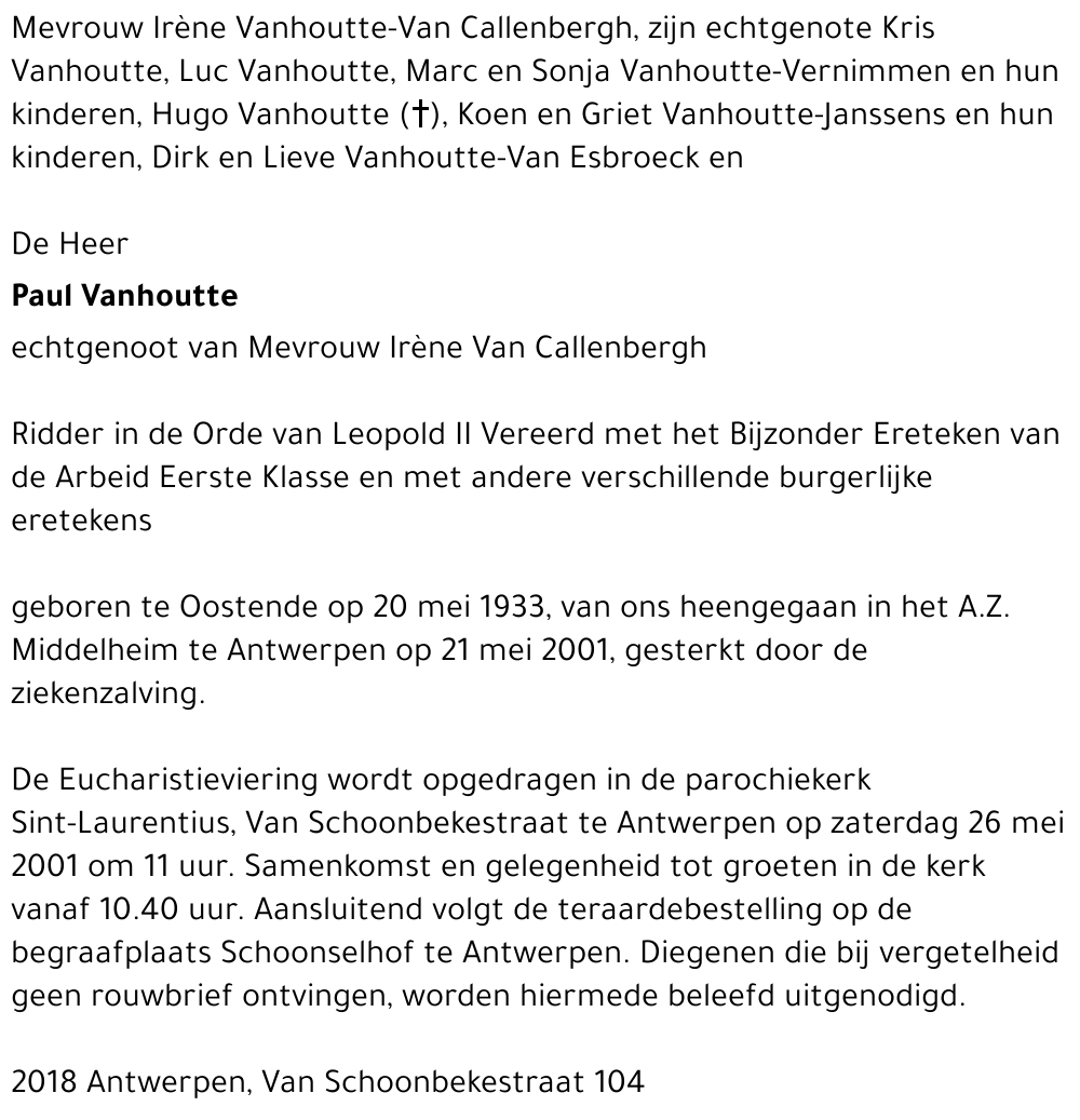 Paul VANHOUTTE