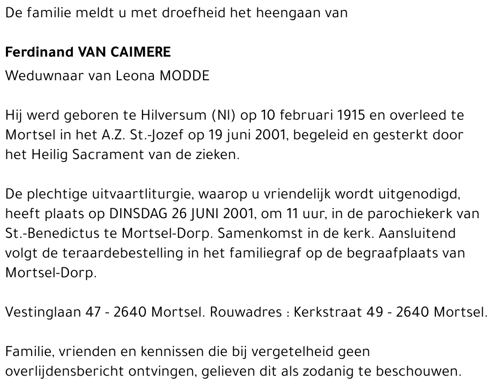 ferdinand van caimere