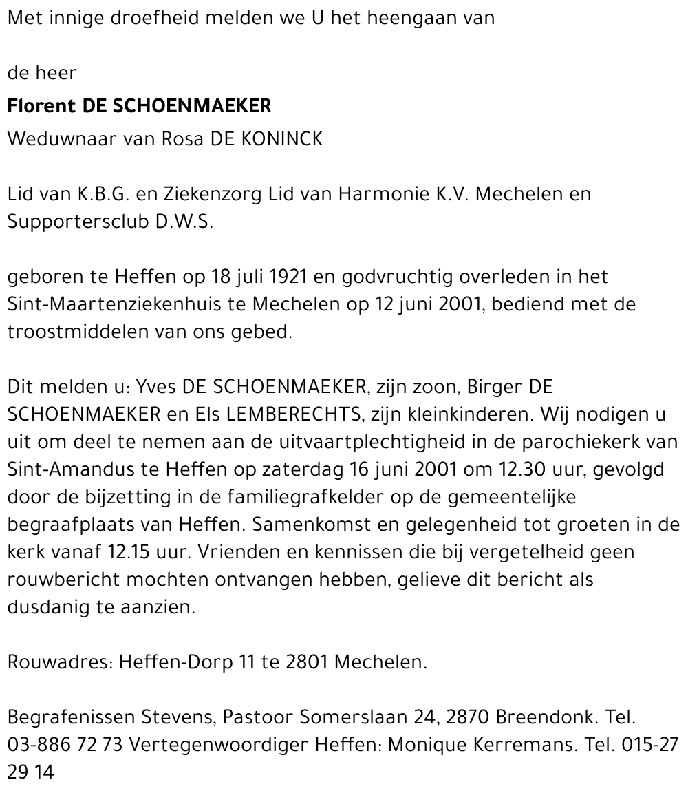 FLORENT DE SCHOENMAEKER