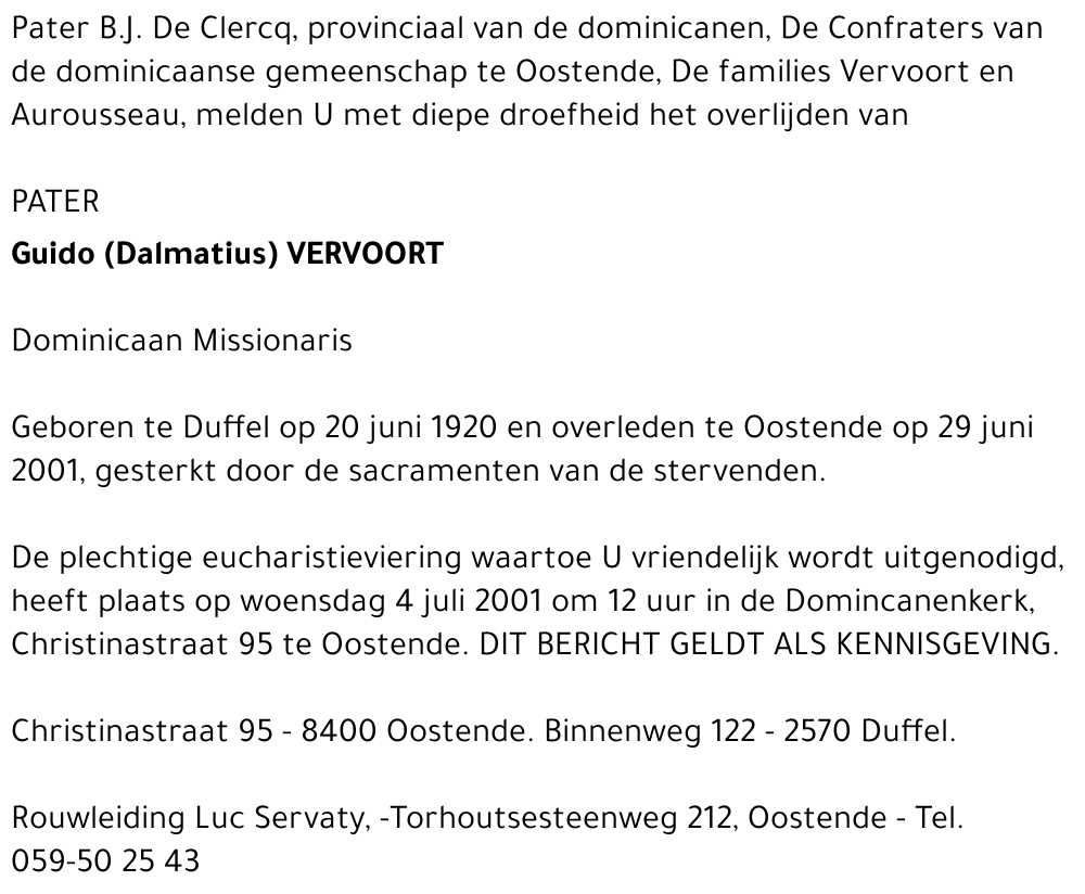 Guido (Dalmatius) VERVOORT