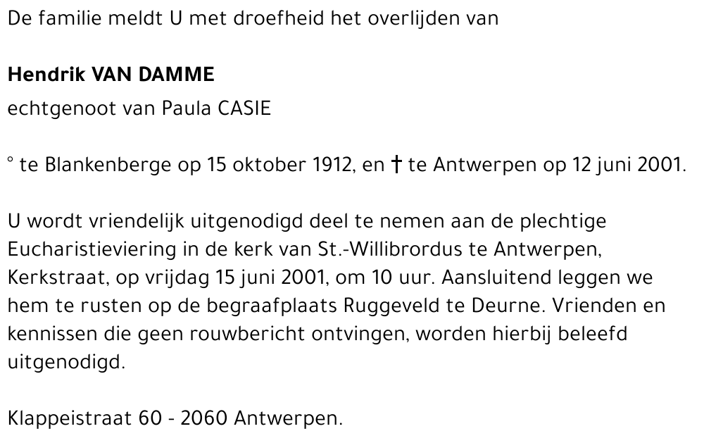 HENDRIK VAN DAMME